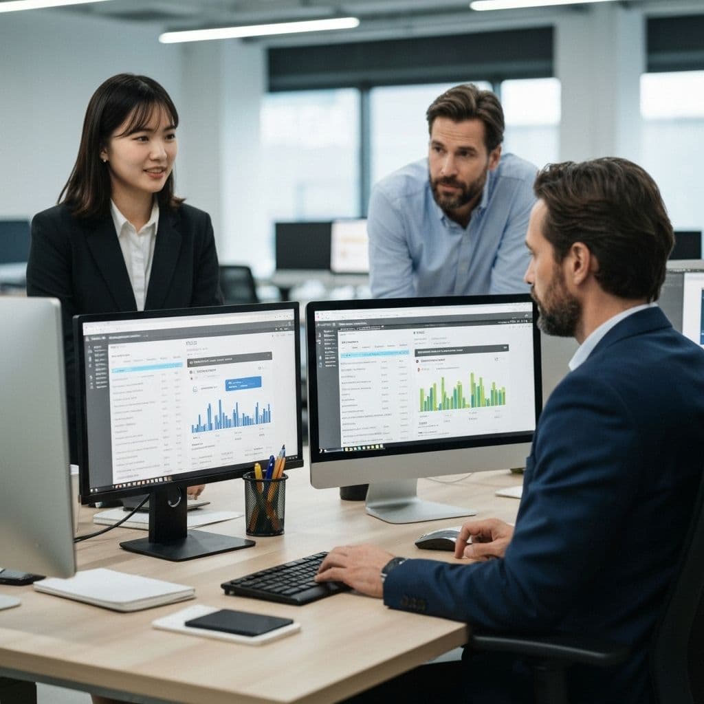 Marketing team analyzing digital advertising campaigns and performance metrics