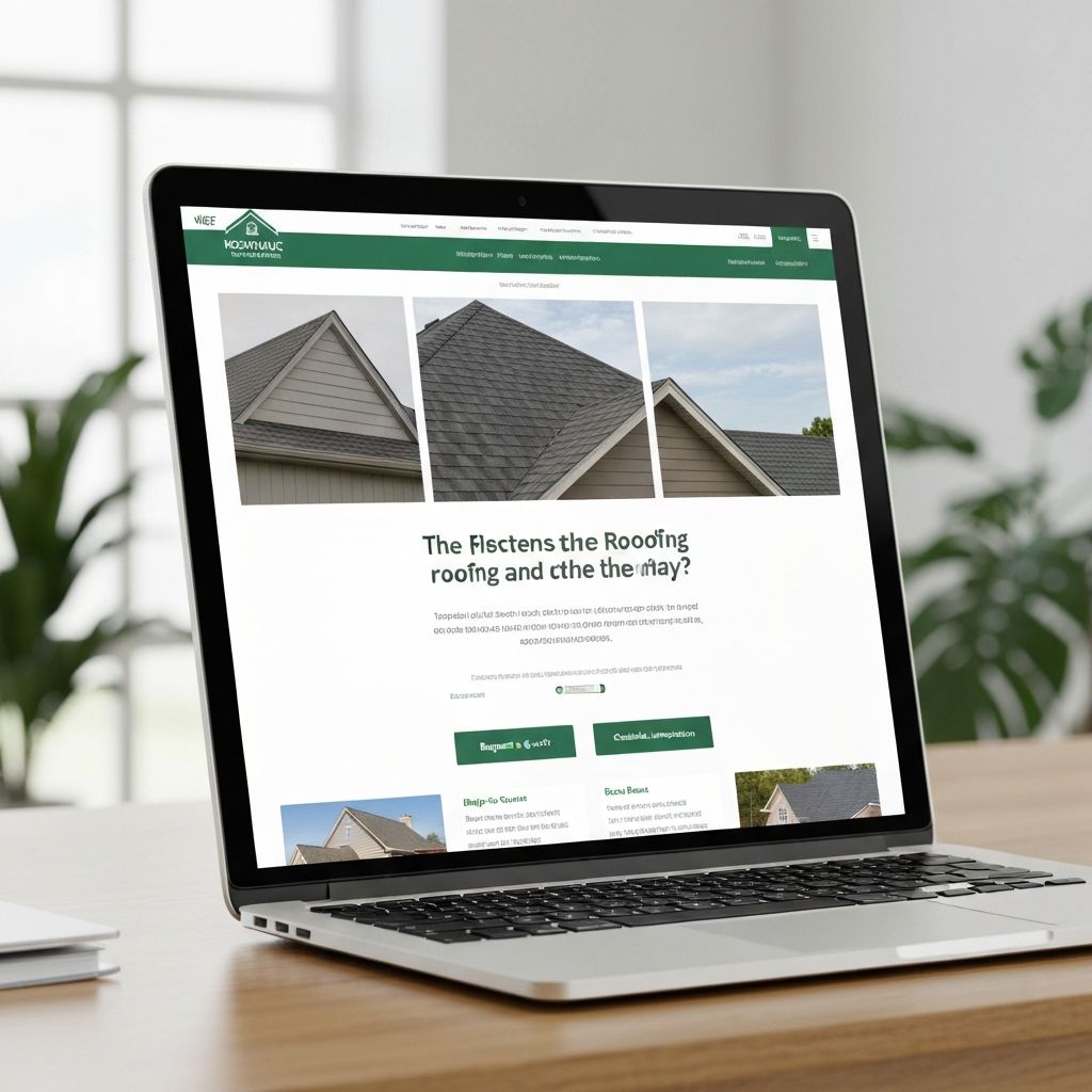 High-converting roofing landing page on laptop screen